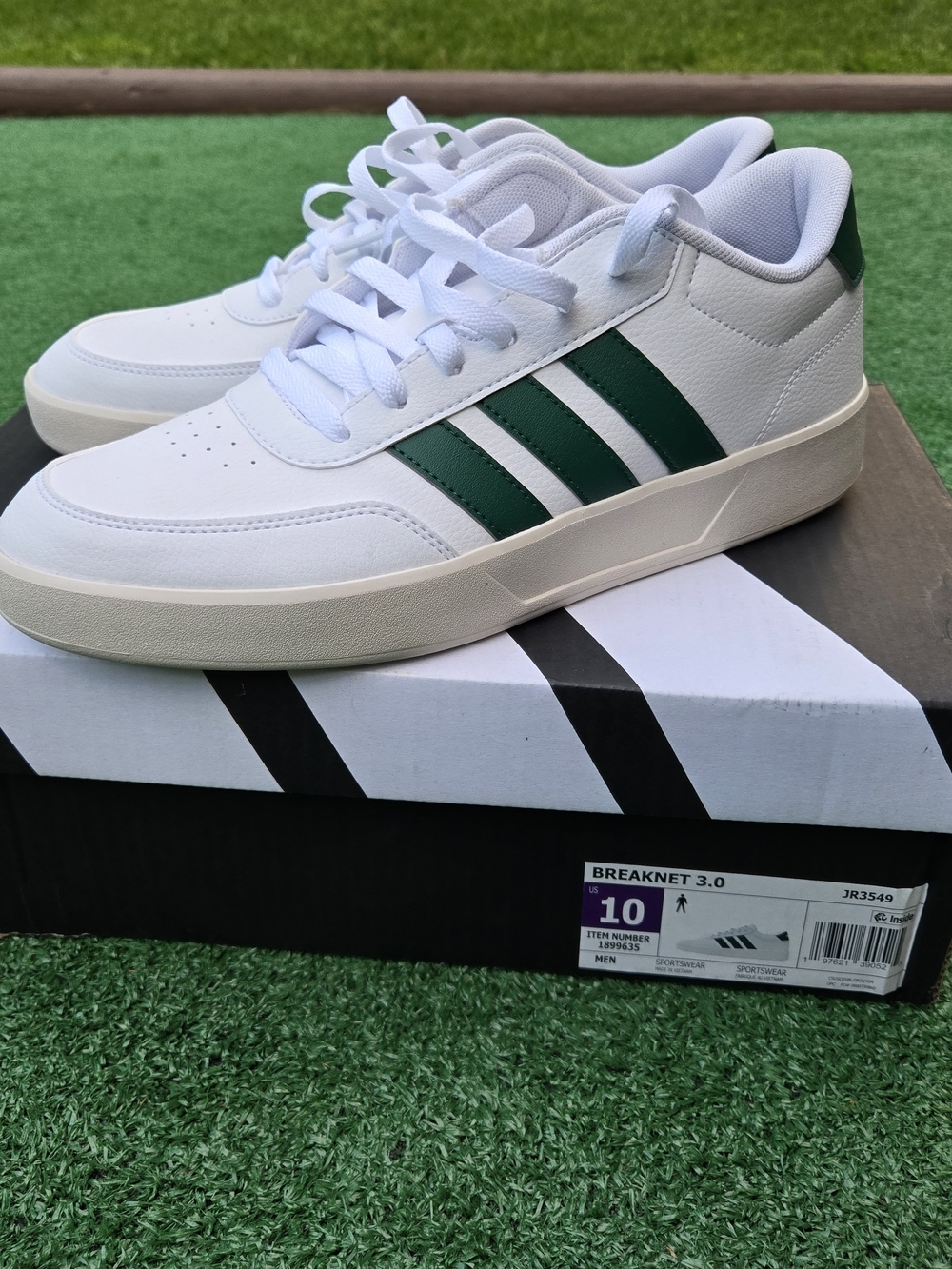 Adidas Breaknet 3.0 White Sneakers with Green Stripes